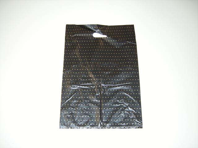 BOUTIQUE PLASTIC BAG BLACK WITH GOLD DOTS