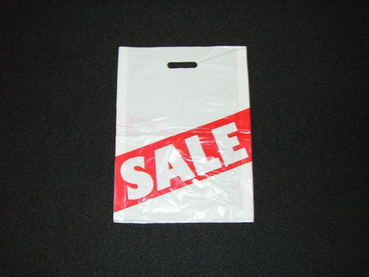 BOUTIQUE PLASTIC BAG WHITE WITH RED SALE